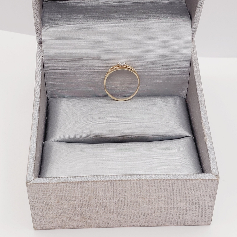 10K Yellow Gold Scroll Diamond Accent Ring - Tiny Baby Ring Knuckle Ring - Picture 2 of 11